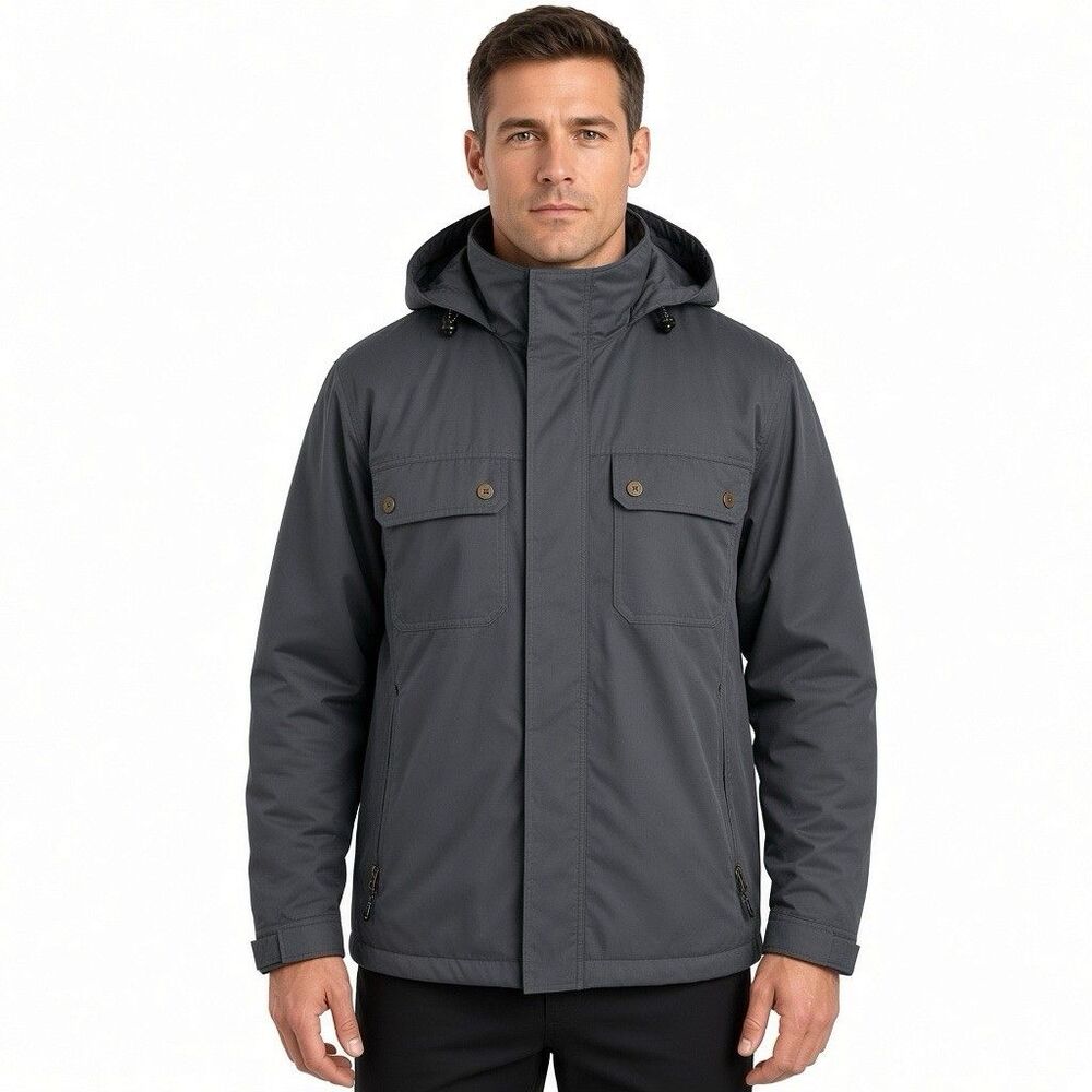 Swiss Tech Jacket Mens L 42-44 Gray Insulated Hooded Soft Shell Field Coat